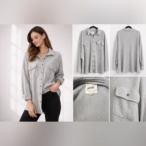 Aerie LumberJane Waffle Knit Shirt Oversized Knit Shacket Button Up Layering Top